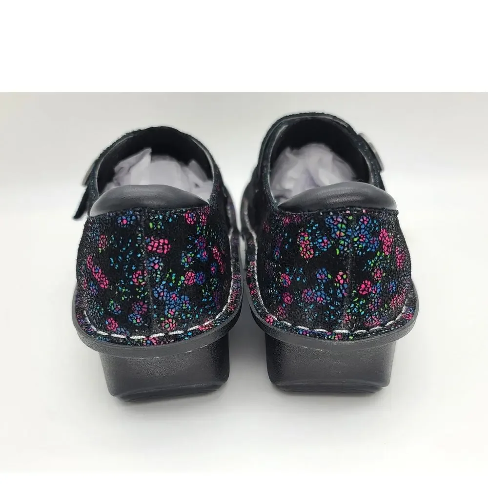 Alegria Dena Sweetums Women 37 US 7-7.5 Dream Fit Black Floral Slip-on Shoes